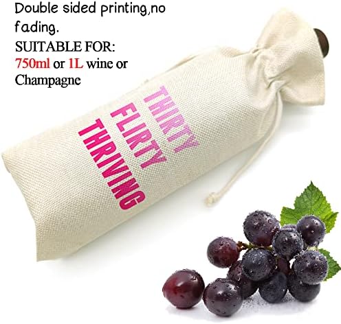 Bolsa de Vino Socive Thirty Flirty Thriving para Cumpleaños 30, Regalos Divertidos y Lindos, Bolsa de Lino con Cierre para Mujeres - imagen 4