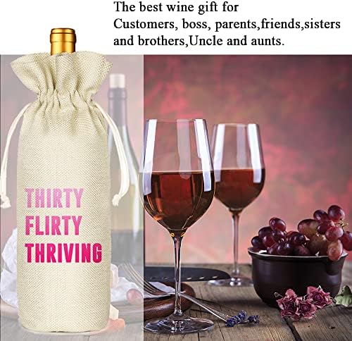 Bolsa de Vino Socive Thirty Flirty Thriving para Cumpleaños 30, Regalos Divertidos y Lindos, Bolsa de Lino con Cierre para Mujeres - imagen 5