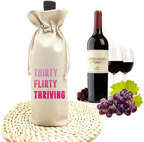 Bolsa de Vino Socive Thirty Flirty Thriving para Cumpleaños 30, Regalos Divertidos y Lindos, Bolsa de Lino con Cierre para Mujeres - imagen 6