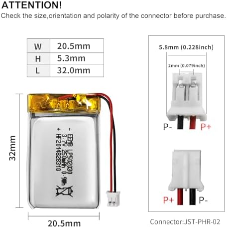 Batería de polímero de litio EEMB 3.7V 250mAh 502030 recargable con conector JST 2.0mm para VXI Blue Parrott - Verifica dispositivo y polaridad antes - imagen 2