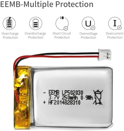 Batería de polímero de litio EEMB 3.7V 250mAh 502030 recargable con conector JST 2.0mm para VXI Blue Parrott - Verifica dispositivo y polaridad antes - imagen 5