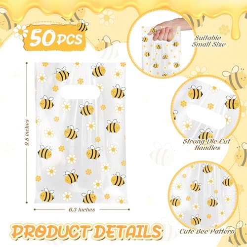 Bolsas de Favor de Fiesta Cholemy de 50 Piezas, Transparentes con Asa Troquelada, para Baby Shower y Decoración de Cumpleaños de Abejas, 9.8 x 6.3 - imagen 2