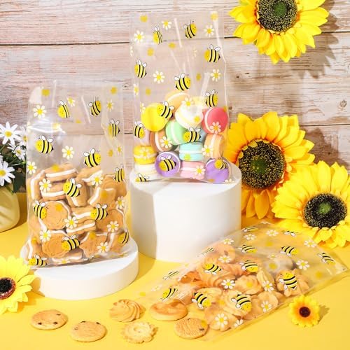 Bolsas de Favor de Fiesta Cholemy de 50 Piezas, Transparentes con Asa Troquelada, para Baby Shower y Decoración de Cumpleaños de Abejas, 9.8 x 6.3 - imagen 4