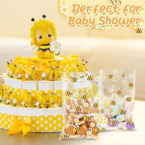 Bolsas de Favor de Fiesta Cholemy de 50 Piezas, Transparentes con Asa Troquelada, para Baby Shower y Decoración de Cumpleaños de Abejas, 9.8 x 6.3 - imagen 5