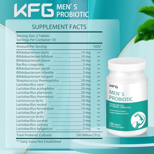 Suplemento Probiótico KFG 100 Mil Millones CFU, 20 Cepas, 2 Prebióticos y Enzimas Digestivas, Apoya Digestión, Inmunidad y Salud Intestinal, 100 - imagen 2