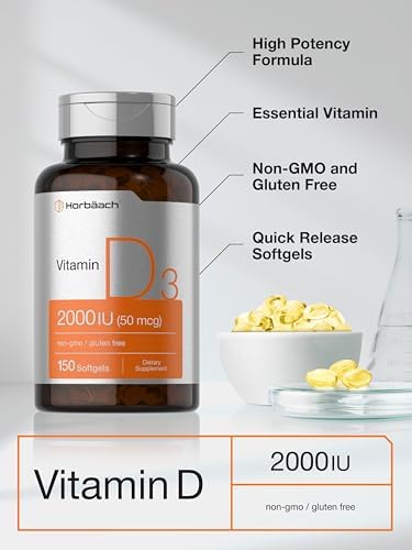 Suplemento Horbaach Vitamina D3 2000UI en Softgels | 150 Cápsulas | 50mcg de Colecalciferol | Libre de GMO y Gluten - imagen 4