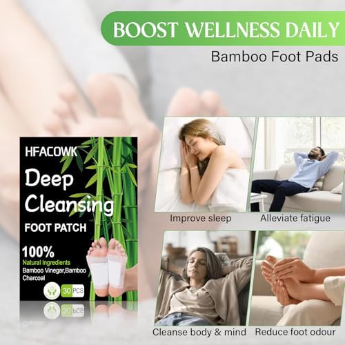 30 Piezas de Parches para Pies, Limpieza Profunda con Vinagre de Bambú y Jengibre, Ingredientes Naturales para Alivio del Estrés y Mejora del Sueño - imagen 2