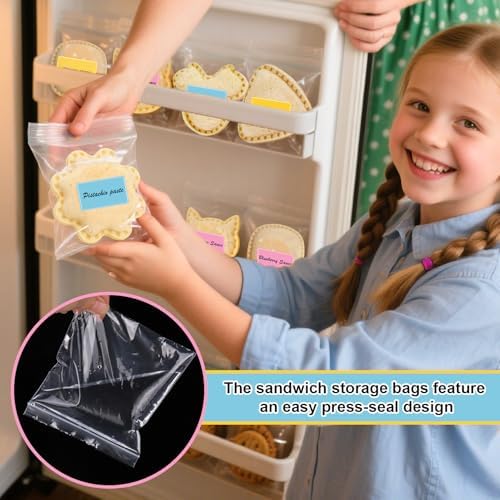 Bolsas de Almacenamiento Palksky para Sándwiches Sin Corteza, 200 Piezas de Contenedores para Congelador con 500 Etiquetas, Suministros para Lunch - imagen 2