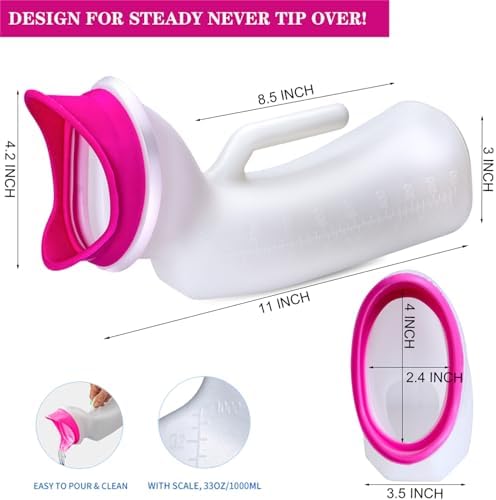Orinal portátil unisex de 1000ml para mujeres y hombres, dispositivo de orina para viajes, camping y emergencias, ideal para ancianos e incontinencia. - imagen 2