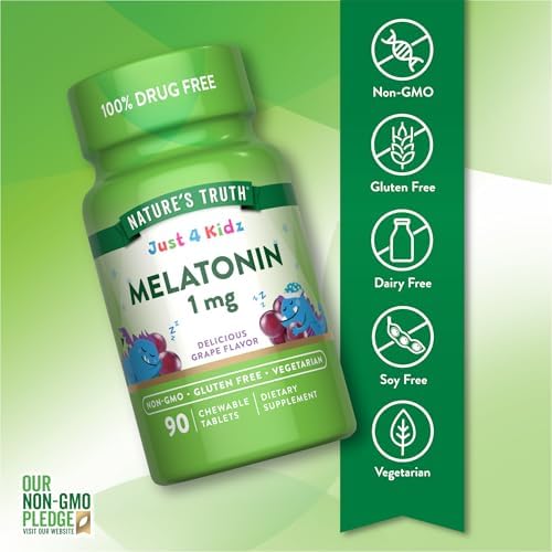 Tabletas Masticables de Melatonina para Niños Nature's Truth | 1mg | Sabor Uva | Suplemento Vegetariano, No Transgénico y Sin Gluten - imagen 3