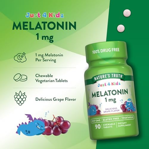 Tabletas Masticables de Melatonina para Niños Nature's Truth | 1mg | Sabor Uva | Suplemento Vegetariano, No Transgénico y Sin Gluten - imagen 5