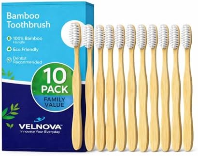 Cepillos de Dientes de Bambú VELNOVA (Paquete de 10) – Cerdas Suaves Sin BPA, Mango de Madera Biodegradable, Vegano y Libre de Plástico, Cuidado Oral - imagen 1