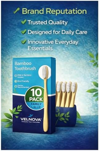 Cepillos de Dientes de Bambú VELNOVA (Paquete de 10) – Cerdas Suaves Sin BPA, Mango de Madera Biodegradable, Vegano y Libre de Plástico, Cuidado Oral - imagen 2