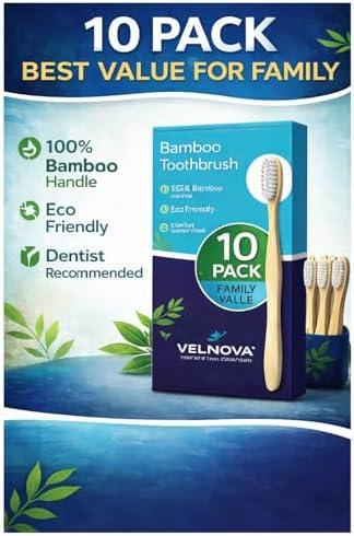 Cepillos de Dientes de Bambú VELNOVA (Paquete de 10) – Cerdas Suaves Sin BPA, Mango de Madera Biodegradable, Vegano y Libre de Plástico, Cuidado Oral - imagen 3