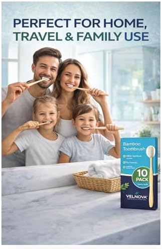 Cepillos de Dientes de Bambú VELNOVA (Paquete de 10) – Cerdas Suaves Sin BPA, Mango de Madera Biodegradable, Vegano y Libre de Plástico, Cuidado Oral - imagen 6