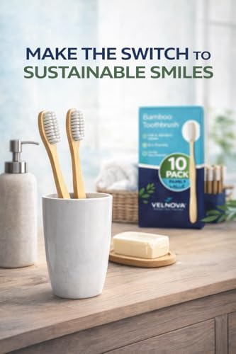 Cepillos de Dientes de Bambú VELNOVA (Paquete de 10) – Cerdas Suaves Sin BPA, Mango de Madera Biodegradable, Vegano y Libre de Plástico, Cuidado Oral - imagen 8