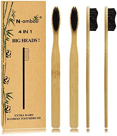 Cepillo de Dientes N-amboo Super Duro de Bambú, Cabeza Grande, Manual, Cerdas Duras, Paquete de 4 - imagen 1