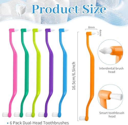 Ceonam Set de 6 Cepillos de Dientes 2 en 1 con Cabezas para Interdentales y Muelas, Cepillos Suaves para Cuidado Oral Completo y Brackets - imagen 2