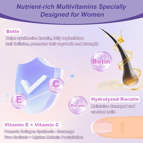 KFG Biotina 10000mcg, Multivitamínico para Mujeres con Queratina, Colágeno, Calcio, Niacinamida y Vitaminas A, B, D, C, E, 100 Tabletas para Cabello, - imagen 4