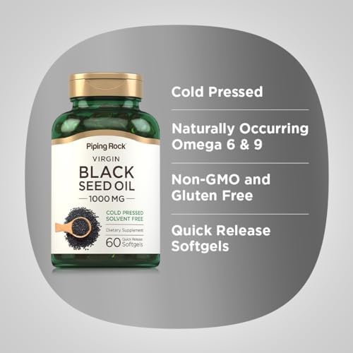 Cápsulas de Aceite de Semilla Negra Piping Rock | 1000mg | 60 Píldoras | Prensado en Frío, Sin Solventes | Suplemento No Transgénico y Sin Gluten - imagen 4