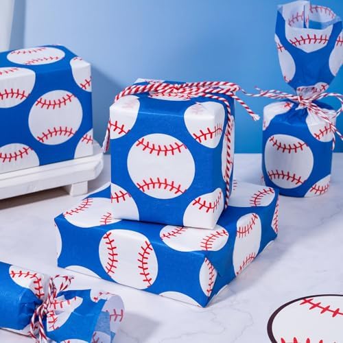 Papel de Seda WRAPAHOLIC para Envolver Béisbol - 30 Hojas 14 x 20 Pulgadas, Papel Decorativo Azul para Cumpleaños, Regalos, Manualidades y Fiestas - imagen 5