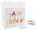 Set de Bolsa de Regalo Grande Qirrmiy de 13'' para Cumpleaños con Asa, Tarjeta de Felicitación, Papel de Seda Blanco y Stickers, Diseño de Letras de - imagen 1