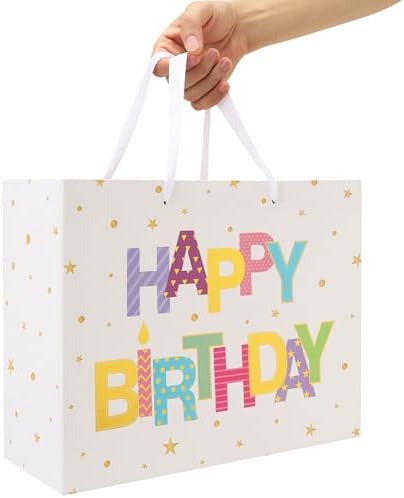 Set de Bolsa de Regalo Grande Qirrmiy de 13'' para Cumpleaños con Asa, Tarjeta de Felicitación, Papel de Seda Blanco y Stickers, Diseño de Letras de - imagen 6