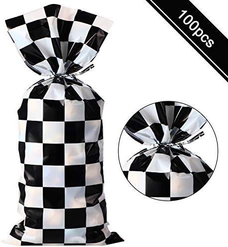 Bolsas de Celofán para Caramelos Blulu 100 Piezas, Rayas Blancas y Negras, Bolsas de Regalo para Fiestas de Cumpleaños de Autos con 100 Cierres de - imagen 2