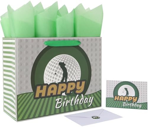 Set de Bolsa de Regalo Grande de Golf de 13” con Asas, Tarjeta de Felicitación y Papel de Seda Azul para Hombres y Niños Golfistas, Fiesta de Golf, 1 - imagen 1
