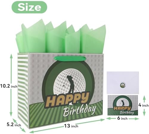 Set de Bolsa de Regalo Grande de Golf de 13” con Asas, Tarjeta de Felicitación y Papel de Seda Azul para Hombres y Niños Golfistas, Fiesta de Golf, 1 - imagen 2