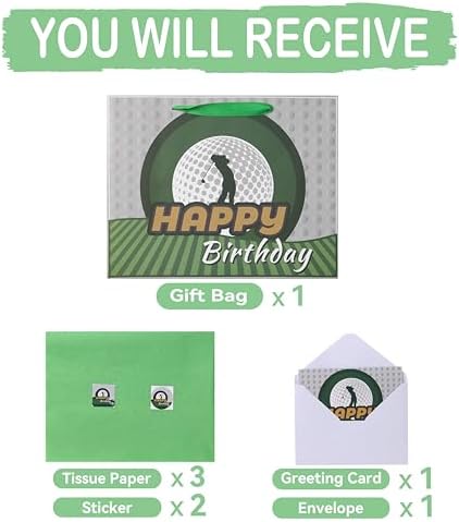 Set de Bolsa de Regalo Grande de Golf de 13” con Asas, Tarjeta de Felicitación y Papel de Seda Azul para Hombres y Niños Golfistas, Fiesta de Golf, 1 - imagen 3