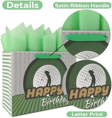 Set de Bolsa de Regalo Grande de Golf de 13” con Asas, Tarjeta de Felicitación y Papel de Seda Azul para Hombres y Niños Golfistas, Fiesta de Golf, 1 - imagen 4