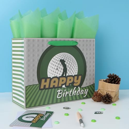 Set de Bolsa de Regalo Grande de Golf de 13” con Asas, Tarjeta de Felicitación y Papel de Seda Azul para Hombres y Niños Golfistas, Fiesta de Golf, 1 - imagen 5