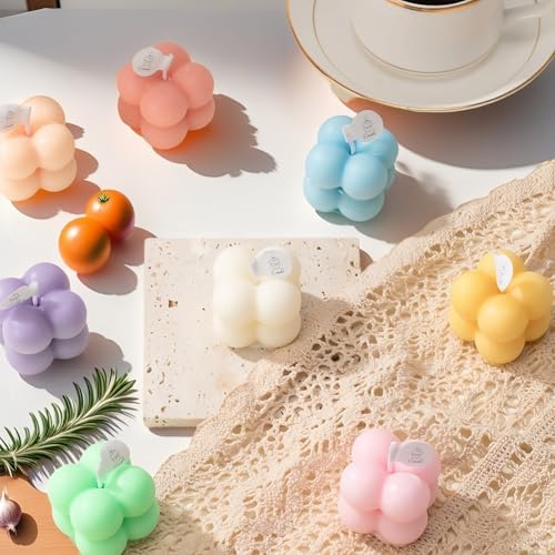 Set de Regalo de 6 Velas Mini de Cera de Soja – Aromaterapia Ecológica, Aromas de Lavanda/Durazno/Salmón, Velas Decorativas en Forma de Burbuja, - imagen 2