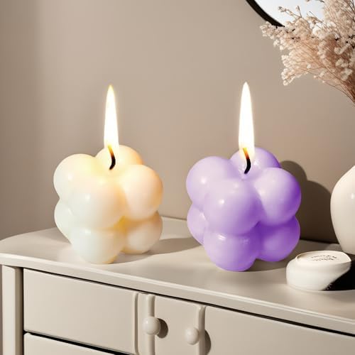 Set de Regalo de 6 Velas Mini de Cera de Soja – Aromaterapia Ecológica, Aromas de Lavanda/Durazno/Salmón, Velas Decorativas en Forma de Burbuja, - imagen 3