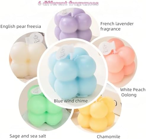 Set de Regalo de 6 Velas Mini de Cera de Soja – Aromaterapia Ecológica, Aromas de Lavanda/Durazno/Salmón, Velas Decorativas en Forma de Burbuja, - imagen 5