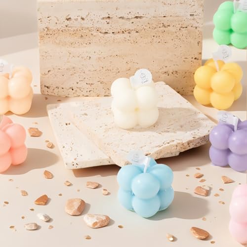 Set de Regalo de 6 Velas Mini de Cera de Soja – Aromaterapia Ecológica, Aromas de Lavanda/Durazno/Salmón, Velas Decorativas en Forma de Burbuja, - imagen 7