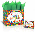 BOLSA DE REGALO BATYONGOGA 13 Grande con Tarjeta de Felicitación y Papel de Seda - Temática de Ladrillos para Fiestas de Cumpleaños de Niños - imagen 1