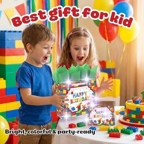 BOLSA DE REGALO BATYONGOGA 13 Grande con Tarjeta de Felicitación y Papel de Seda - Temática de Ladrillos para Fiestas de Cumpleaños de Niños - imagen 2