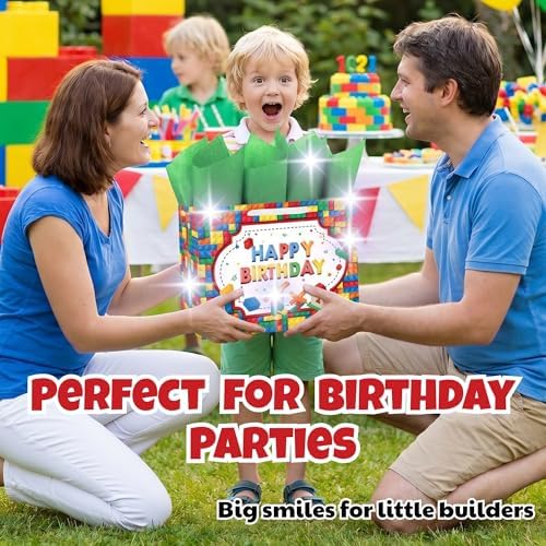 BOLSA DE REGALO BATYONGOGA 13 Grande con Tarjeta de Felicitación y Papel de Seda - Temática de Ladrillos para Fiestas de Cumpleaños de Niños - imagen 6