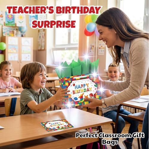 BOLSA DE REGALO BATYONGOGA 13 Grande con Tarjeta de Felicitación y Papel de Seda - Temática de Ladrillos para Fiestas de Cumpleaños de Niños - imagen 7