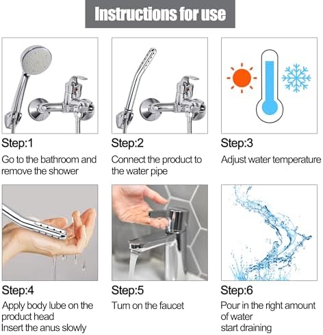 Sistema de Ducha Limpiador de Metal, Nozzle de Agua de Mano para Enema, Kit de Limpieza Anal y Vaginal para Hombres y Mujeres, Color Plata - imagen 6