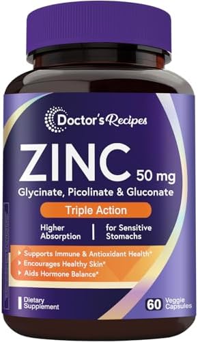 Suplemento de Zinc 50mg Doctor's Recipes, Triple Acción para Inmunidad, Zinc Picolinato, Glicinato y Gluconato, 60 Cápsulas Veganas, Salud de la Piel - imagen 1