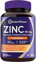 Suplemento de Zinc 50mg Doctor's Recipes, Triple Acción para Inmunidad, Zinc Picolinato, Glicinato y Gluconato, 60 Cápsulas Veganas, Salud de la Piel - imagen 1
