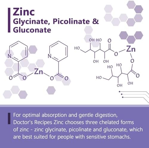 Suplemento de Zinc 50mg Doctor's Recipes, Triple Acción para Inmunidad, Zinc Picolinato, Glicinato y Gluconato, 60 Cápsulas Veganas, Salud de la Piel - imagen 6
