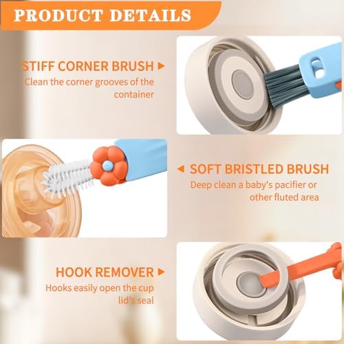 Set de Cepillos de Limpieza para Tapas de Tazas Wanme 3 en 1, Herramientas Multifuncionales para Fugas en Botellas y Grietas en la Cocina - imagen 3