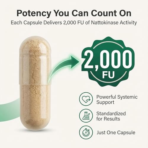 Suplemento de Nattokinasa 2,000 FU (100mg) para la Salud del Corazón y Circulación - Apoyo Cardiovascular - Enzima Sistémica de Natto Fermentado - - imagen 2