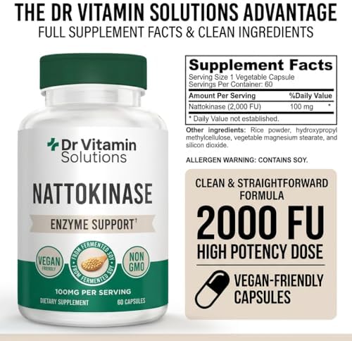 Suplemento de Nattokinasa 2,000 FU (100mg) para la Salud del Corazón y Circulación - Apoyo Cardiovascular - Enzima Sistémica de Natto Fermentado - - imagen 5