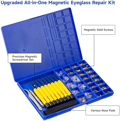 Kit de Reparación de Gafas Magnético con Tornillo Dorado, Kit Todo en Uno Mejorado con Destornilladores de Precisión y Almohadillas Nasales - imagen 2