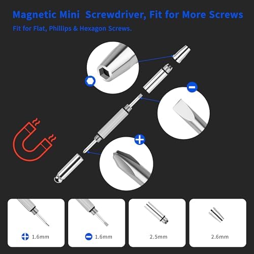 Kit de Reparación de Gafas Magnético con Tornillo Dorado, Kit Todo en Uno Mejorado con Destornilladores de Precisión y Almohadillas Nasales - imagen 4
